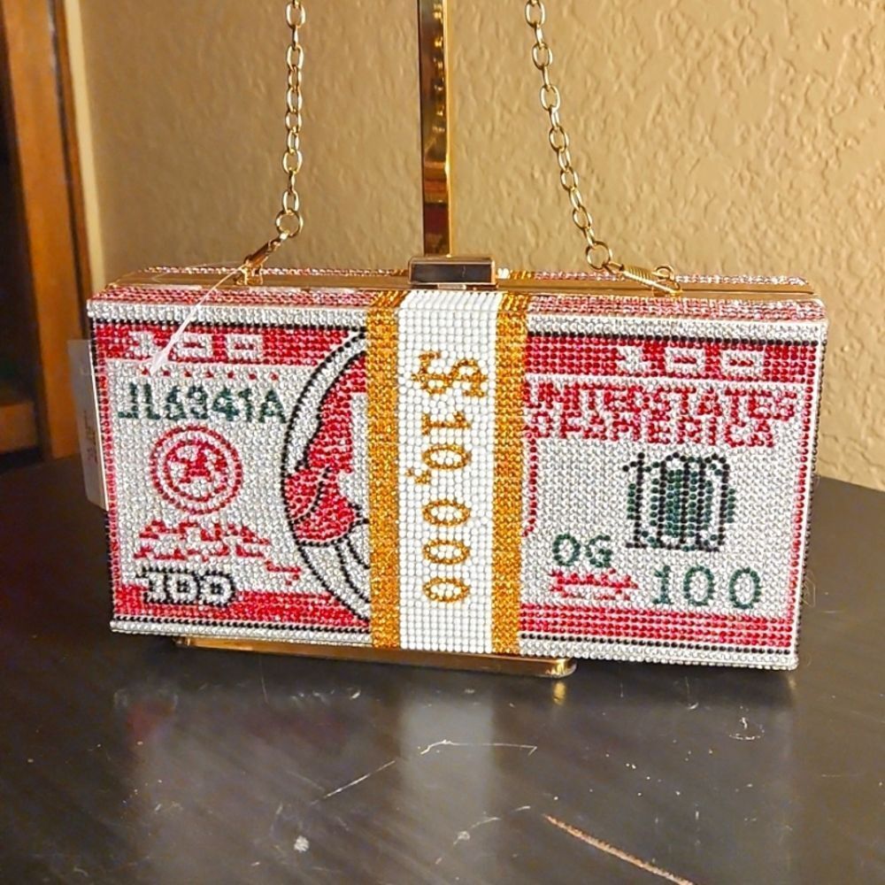 •Bank Roll Betty• Money Stacks Rhinestone Clutch
